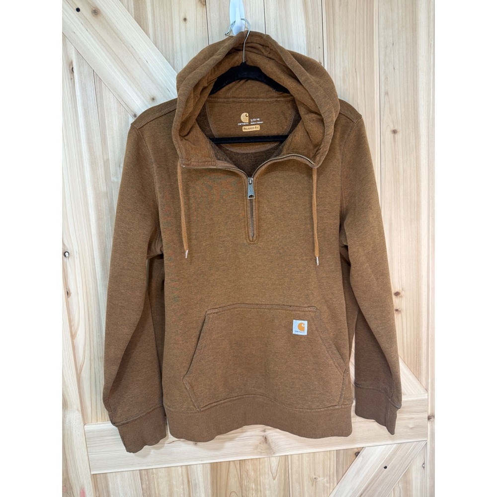 Carhartt Boys Brown Relaxed Fit Quarter Zip Hoodie Sweatshirt- Large 12-14
